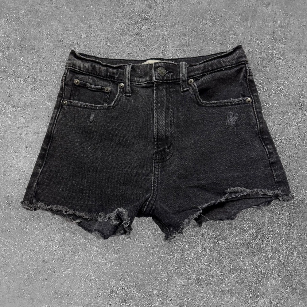 Abercrombie & Fitch The Mom Short High Rise Black Denim Shorts Size 0 25